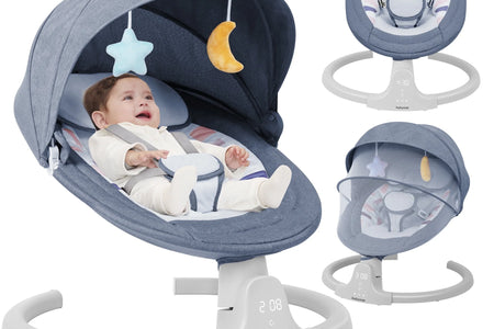 Baby Swing for Infants - APP Remote Bluetooth Control, 5 Speed Settings, 10 Lullabies, USB Plug (Blue)
