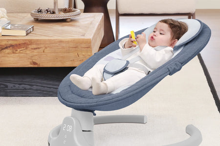 Baby Swing for Infants - APP Remote Bluetooth Control, 5 Speed Settings, 10 Lullabies, USB Plug (Blue)