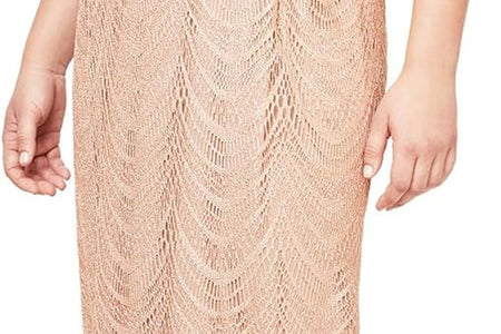 Women'S Metallic Blouson Crochet Dress, Gold plus Size, 18W